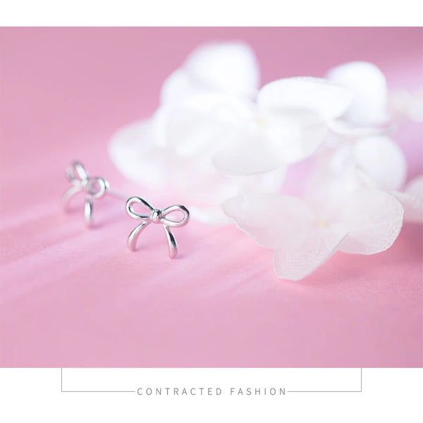 Tiny Simple Bowknot Stud Earrings for Girls-925 Sterling Silver Jewelry