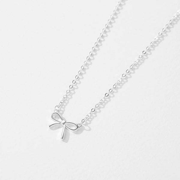 Sterling Silver Exquisite Simple Bowknot Pendant Necklace