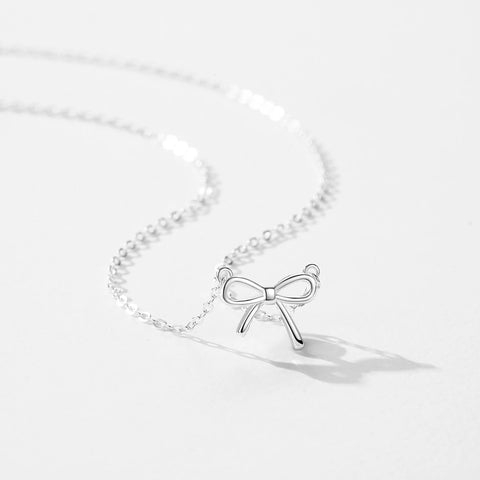 Sterling Silver Exquisite Simple Bowknot Pendant Necklace