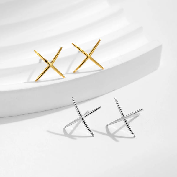 X Lines Minimalist Female Stud Earrings