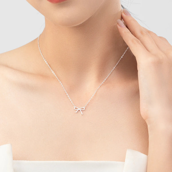 Sterling Silver Exquisite Simple Bowknot Pendant Necklace