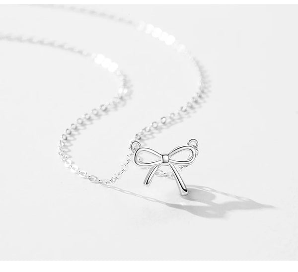 Sterling Silver Exquisite Simple Bowknot Pendant Necklace