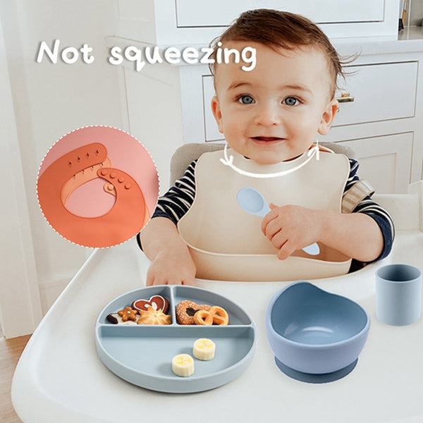 5Pcs Silicone Dinner Plate Set Sucker Feeding Bowl