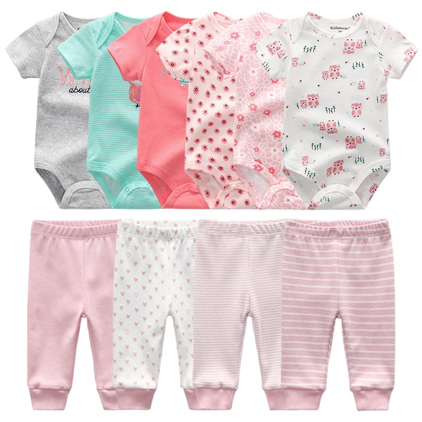 6pcs Bodysuit+4pcs Pants Outfit Toddler