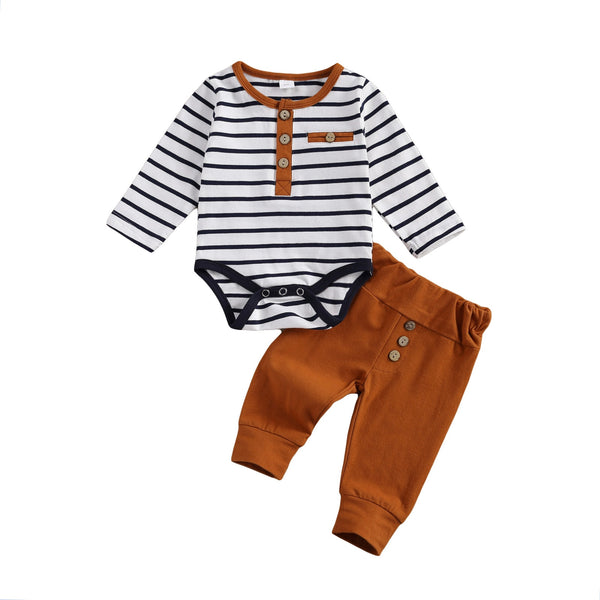 Long Sleeve Stripe Romper & Trousers