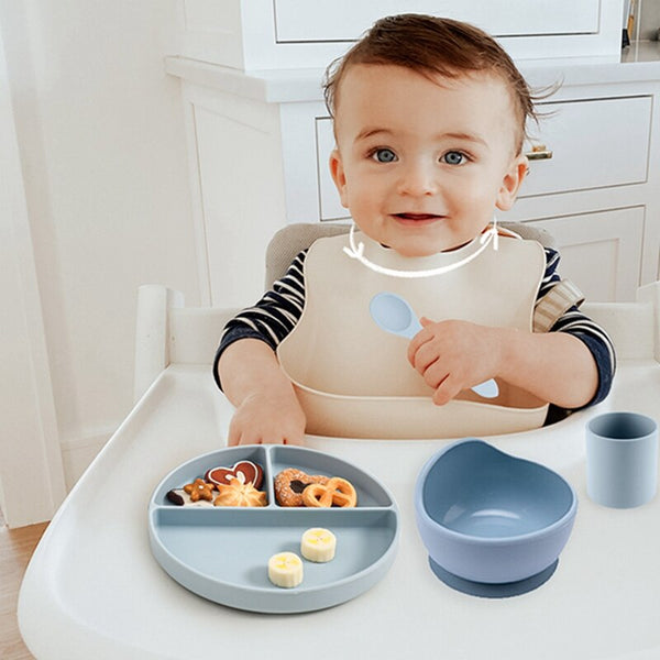 5Pcs Silicone Dinner Plate Set Sucker Feeding Bowl