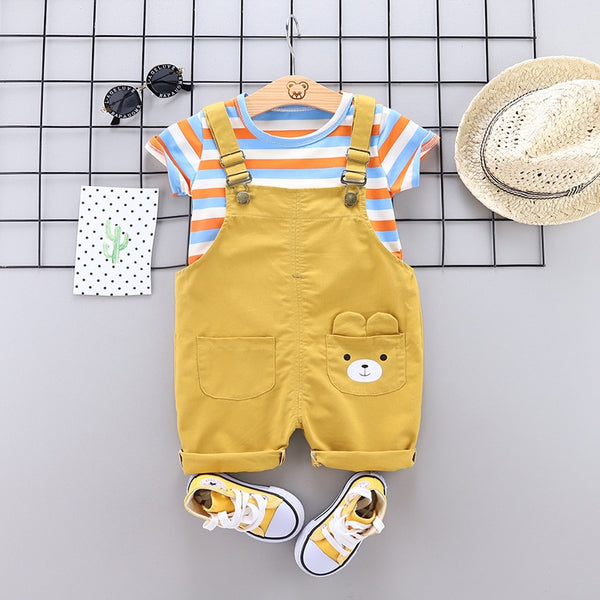 Stripe T Shirts Bib Shorts 2Pcs/sets