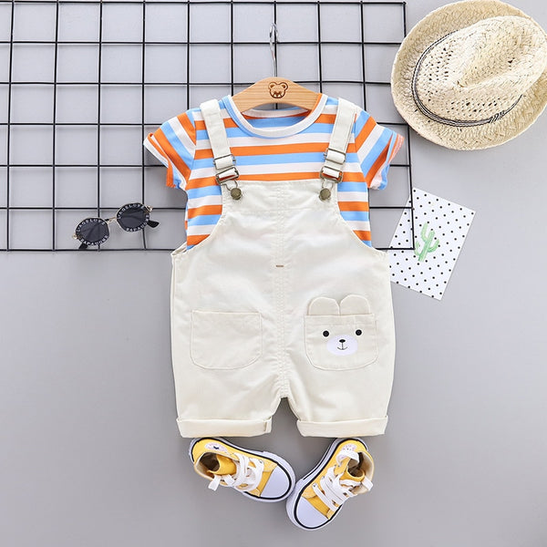 Stripe T Shirts Bib Shorts 2Pcs/sets