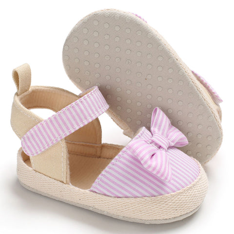 Soft Crib Shoes Infants Anti-slip Sneaker Striped Bow Prewalker