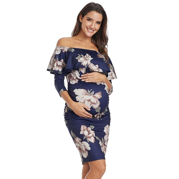 Women's Ruffle Off Shoulder Maternity Dress