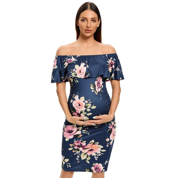 Women's Ruffle Off Shoulder Maternity Dress