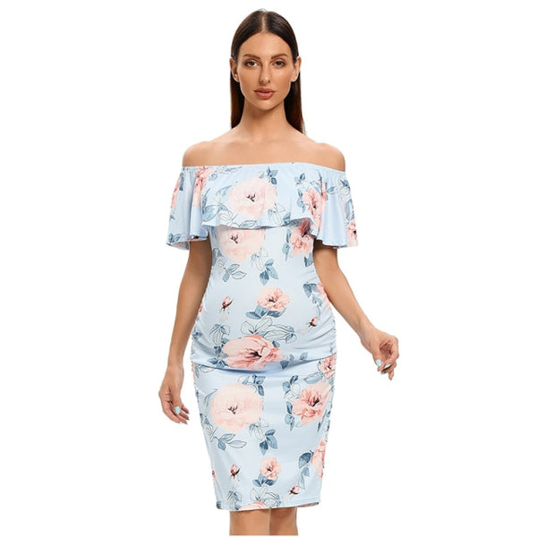 Women's Ruffle Off Shoulder Maternity Dress