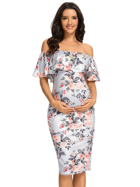 Women's Ruffle Off Shoulder Maternity Dress