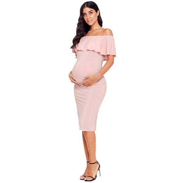 Women's Ruffle Off Shoulder Maternity Dress