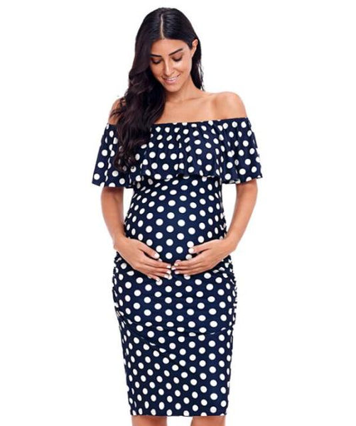 Women's Ruffle Off Shoulder Maternity Dress