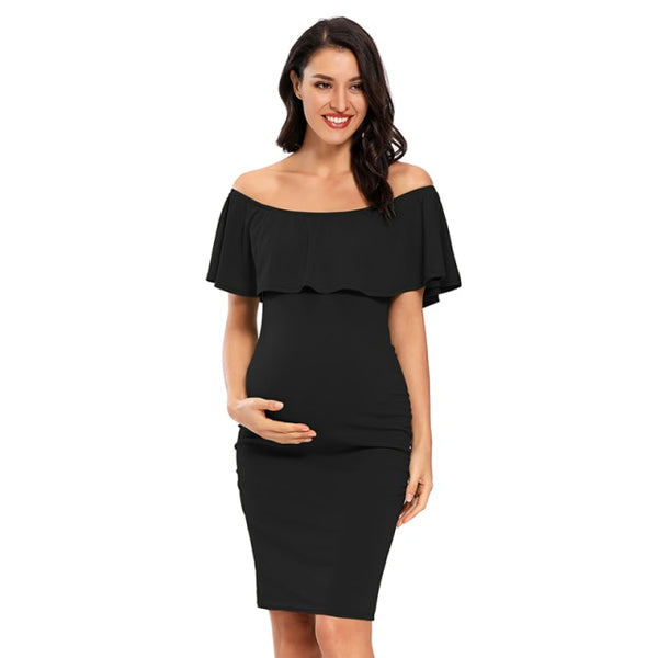 Women's Ruffle Off Shoulder Maternity Dress