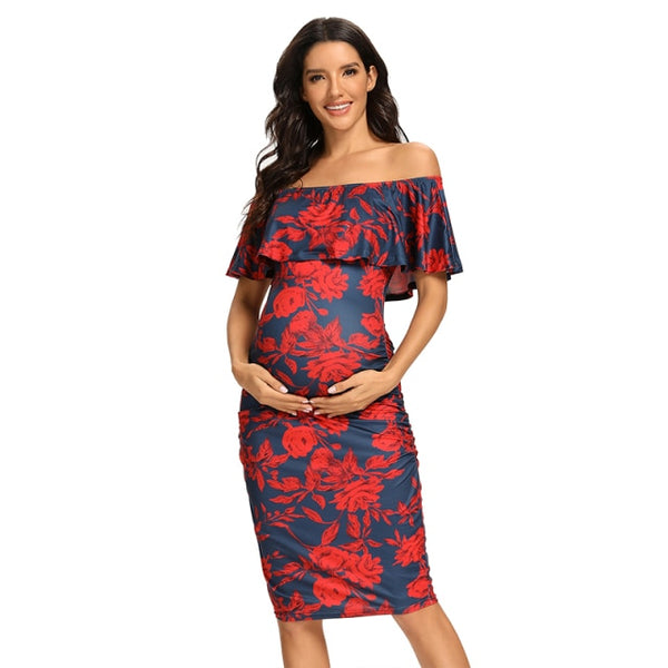 Women's Ruffle Off Shoulder Maternity Dress