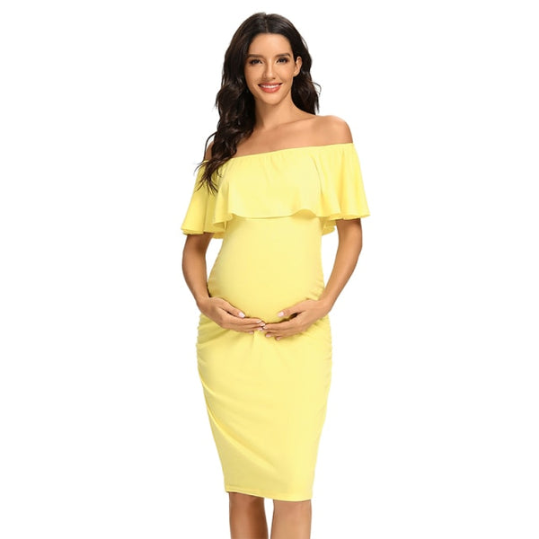 Women's Ruffle Off Shoulder Maternity Dress