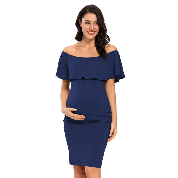 Women's Ruffle Off Shoulder Maternity Dress