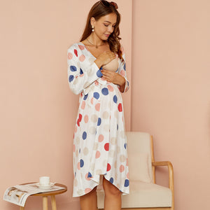 Maternity V-neck & Long-sleeve Nursing Dress