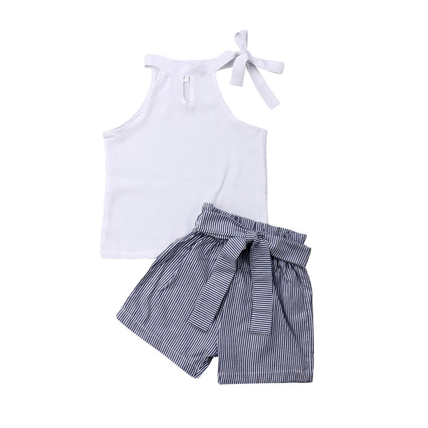 Clothes Sets Sleeveless T-shirt + Striped Shorts