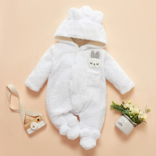 New Arrival Winter Baby Solid Fleece Rabbit Hooded