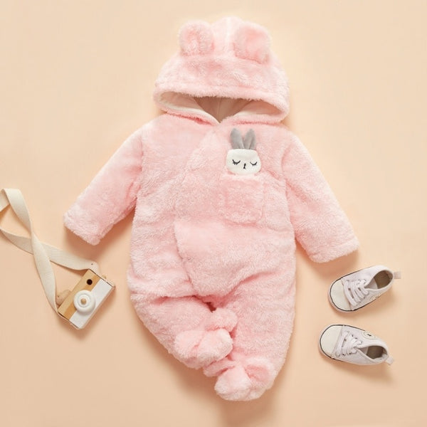 New Arrival Winter Baby Solid Fleece Rabbit Hooded