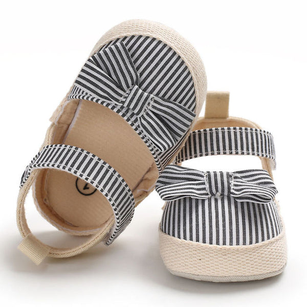 Soft Crib Shoes Infants Anti-slip Sneaker Striped Bow Prewalker