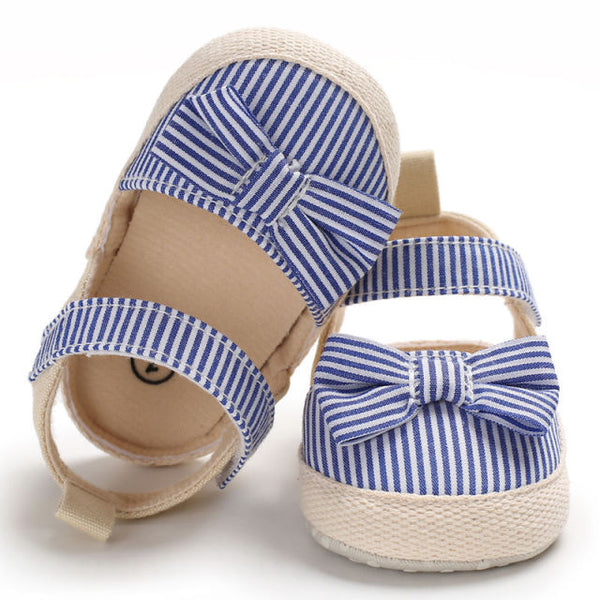 Soft Crib Shoes Infants Anti-slip Sneaker Striped Bow Prewalker