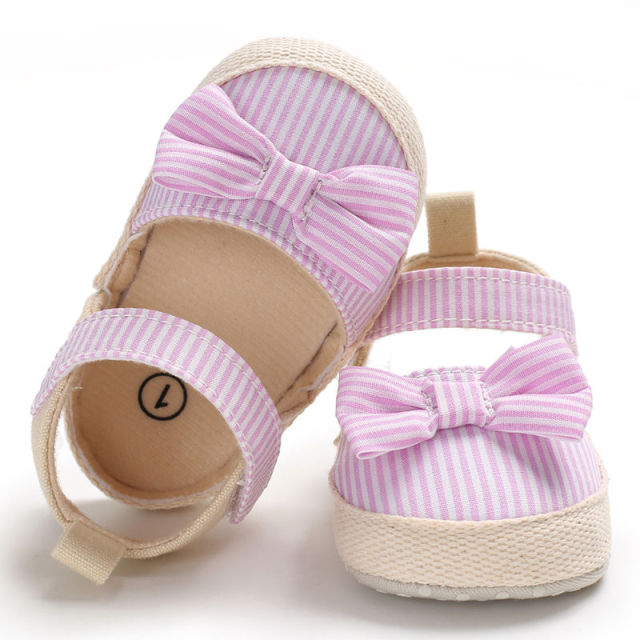 Soft Crib Shoes Infants Anti-slip Sneaker Striped Bow Prewalker