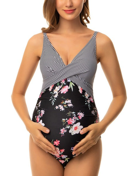 One Piece Front Cross V-Neck Pregnancy Swimwear