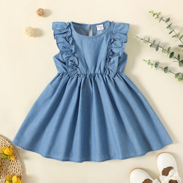 Ruffled Sleeveless Denim Dress